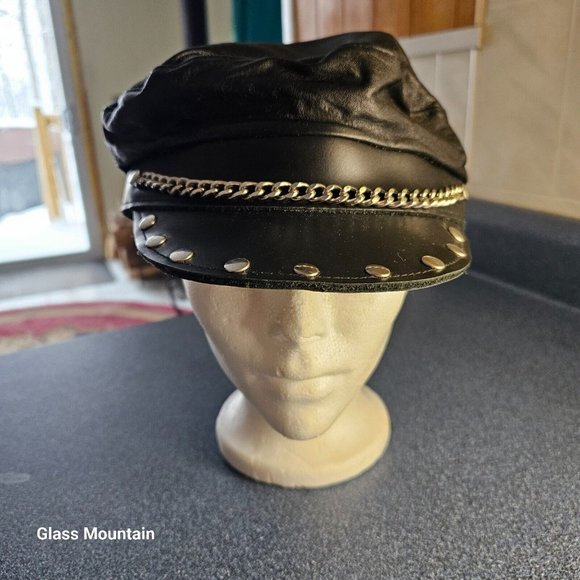 SOLD - Allure Vintage Genuine Muir Black Leather Chain & Studded Unisex Cap - Picture 2 of 10